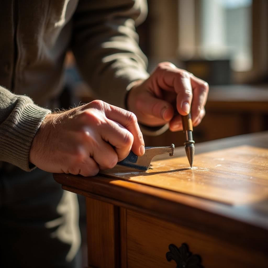 Professional craftsman restoring furniture